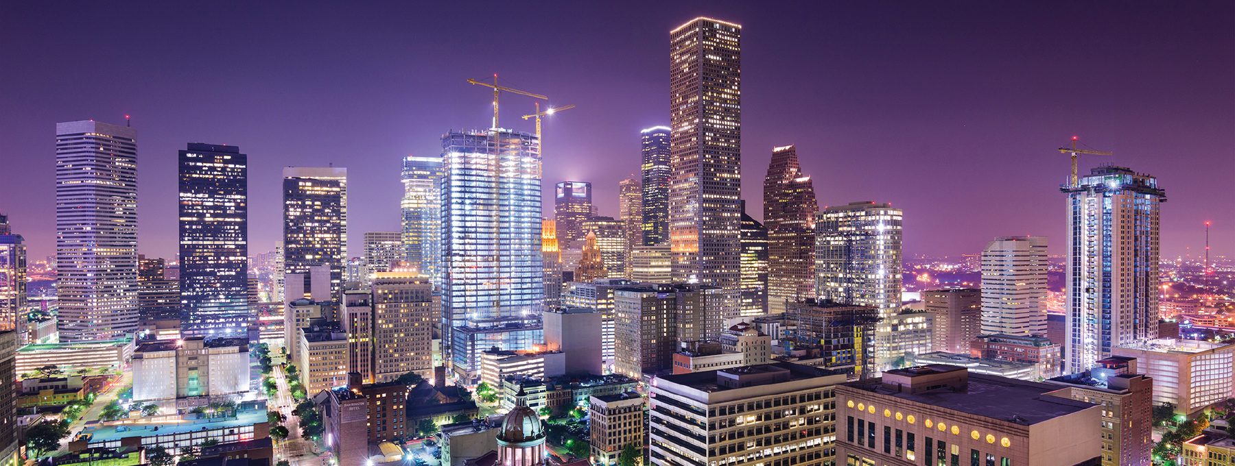 downtown skyline purple banner