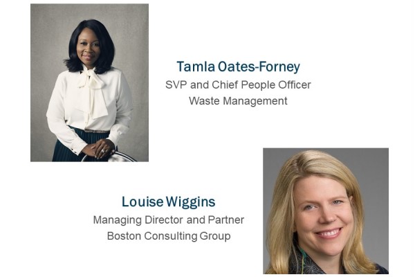 Tamla Oates-Forney of Waste Management and Louise Wiggins of Boston Consulting Group spoke during a May 2021 Restart Houston event