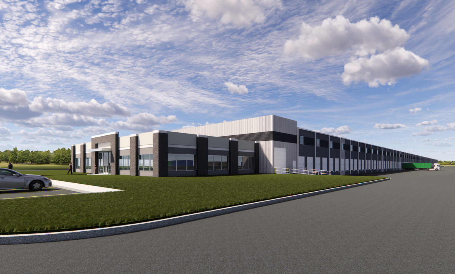Rendering of Class-A speculative truck terminal to open at TGS Cedar Port Park