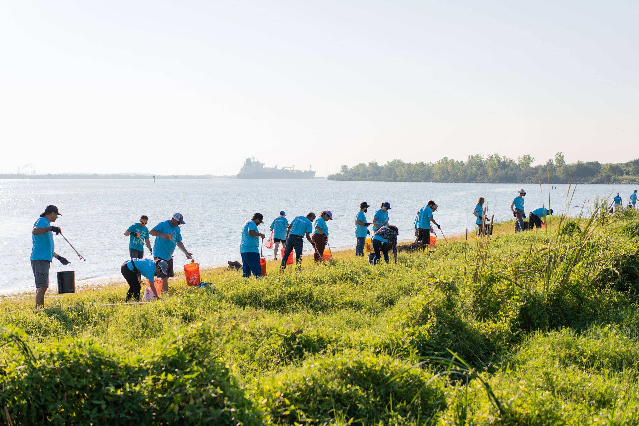 Volunteers along Galveston Bay