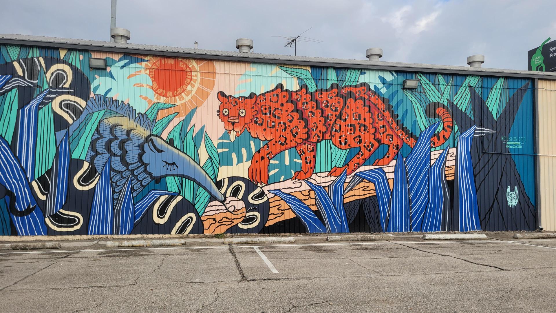 Mural celebrating Houston Zoo's centennial in East End