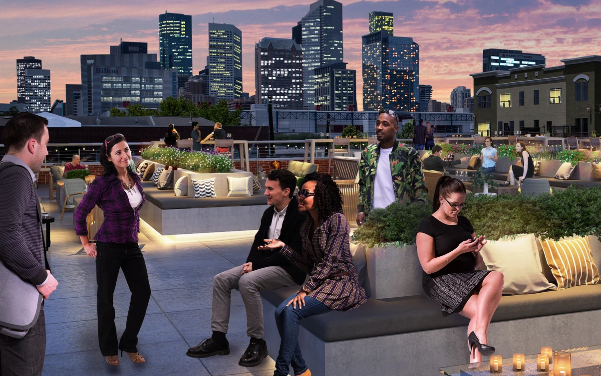 Rendering of rooftop terrace at Printhouse