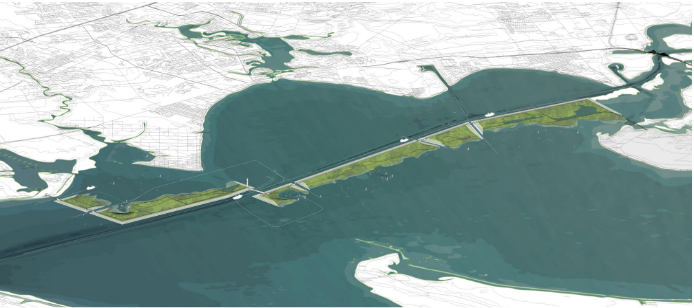 Aerial rendering of proposed Galveston Bay Park